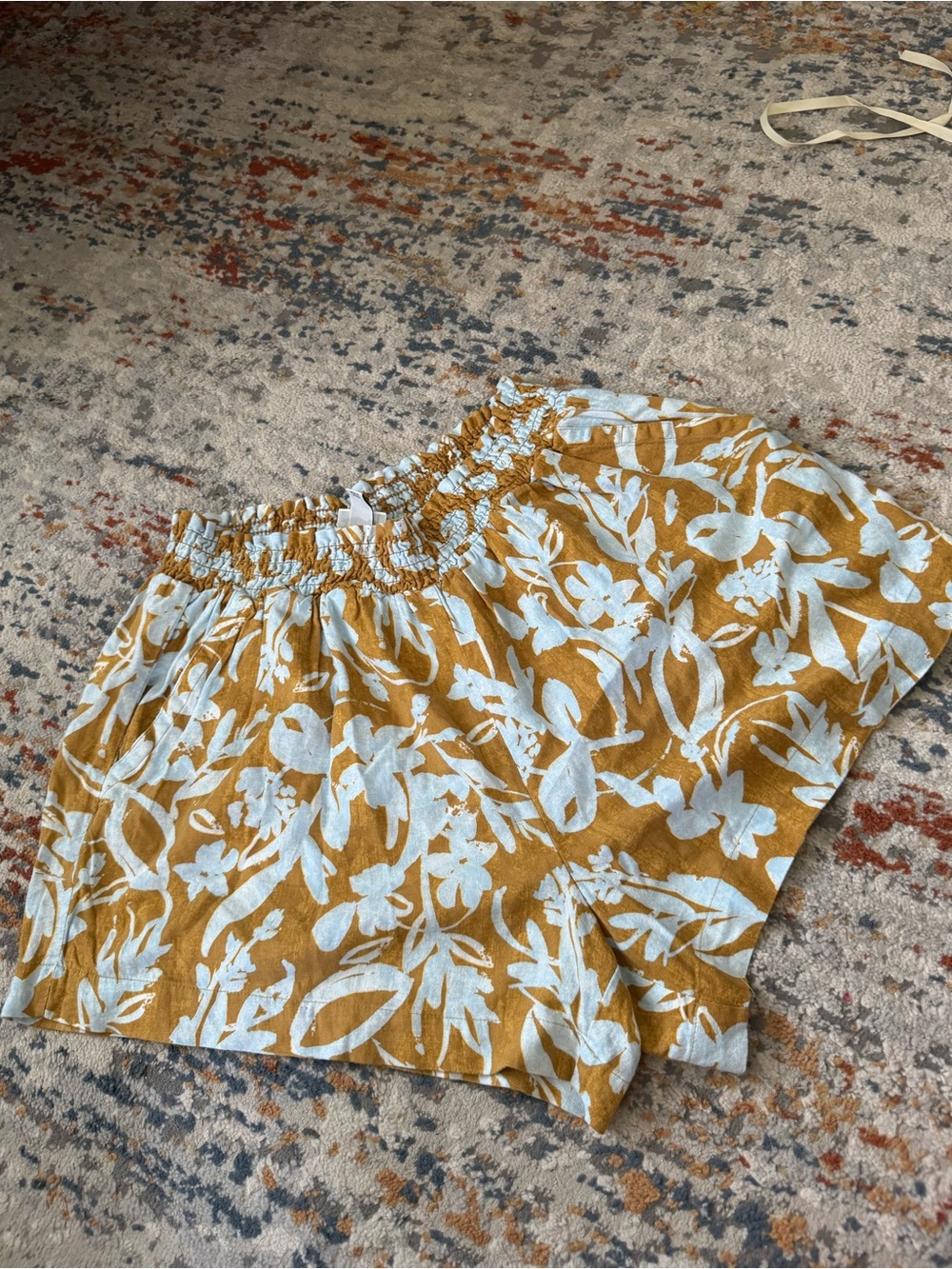 Ava & Viv Mustard and Light Blue Floral Smocked Shorts